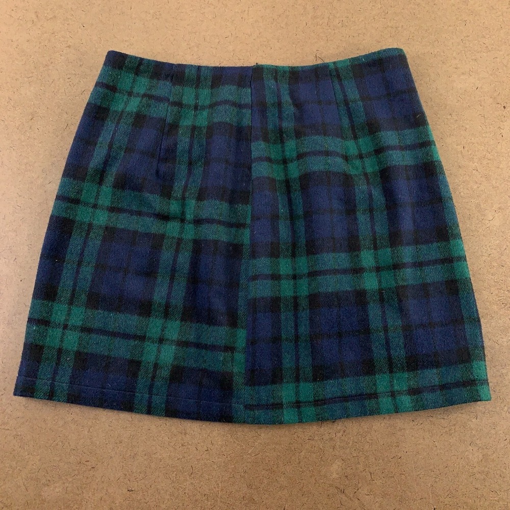 Kinghua Womens Medium Navy/Green Black Watch Plaid Wool Blend Mini Bodycon Skirt
